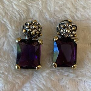 MX‎ Simulated Amethyst Purple Stone Emerald Cut Earrings